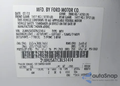 2014 Lincoln Mkt Ecoboost z USA, uszkodzony, nr VIN 2LMHJ5ATXEBL51414